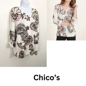 Chicos 2 Paisley Knit Tunic Top Sweater Size L